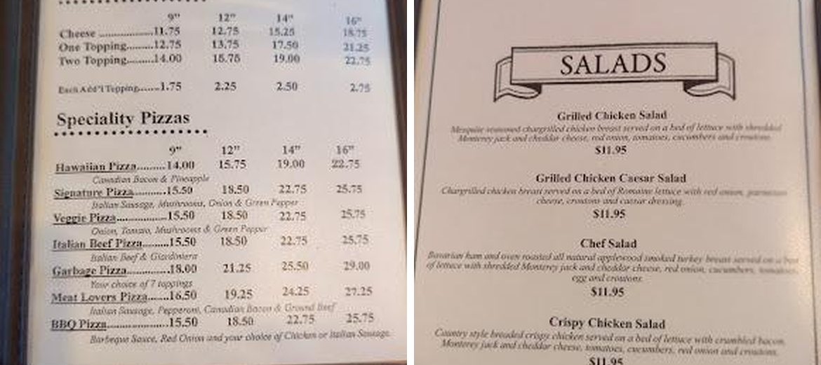 Hink's Bar & Grill Menu